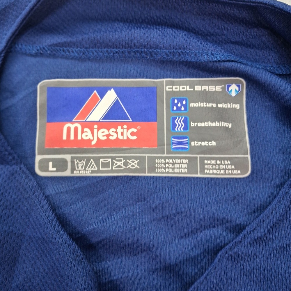 Majestic Jersey Mens Large Cool Base Navy Blue Button Down EUC - Picture 3 of 7